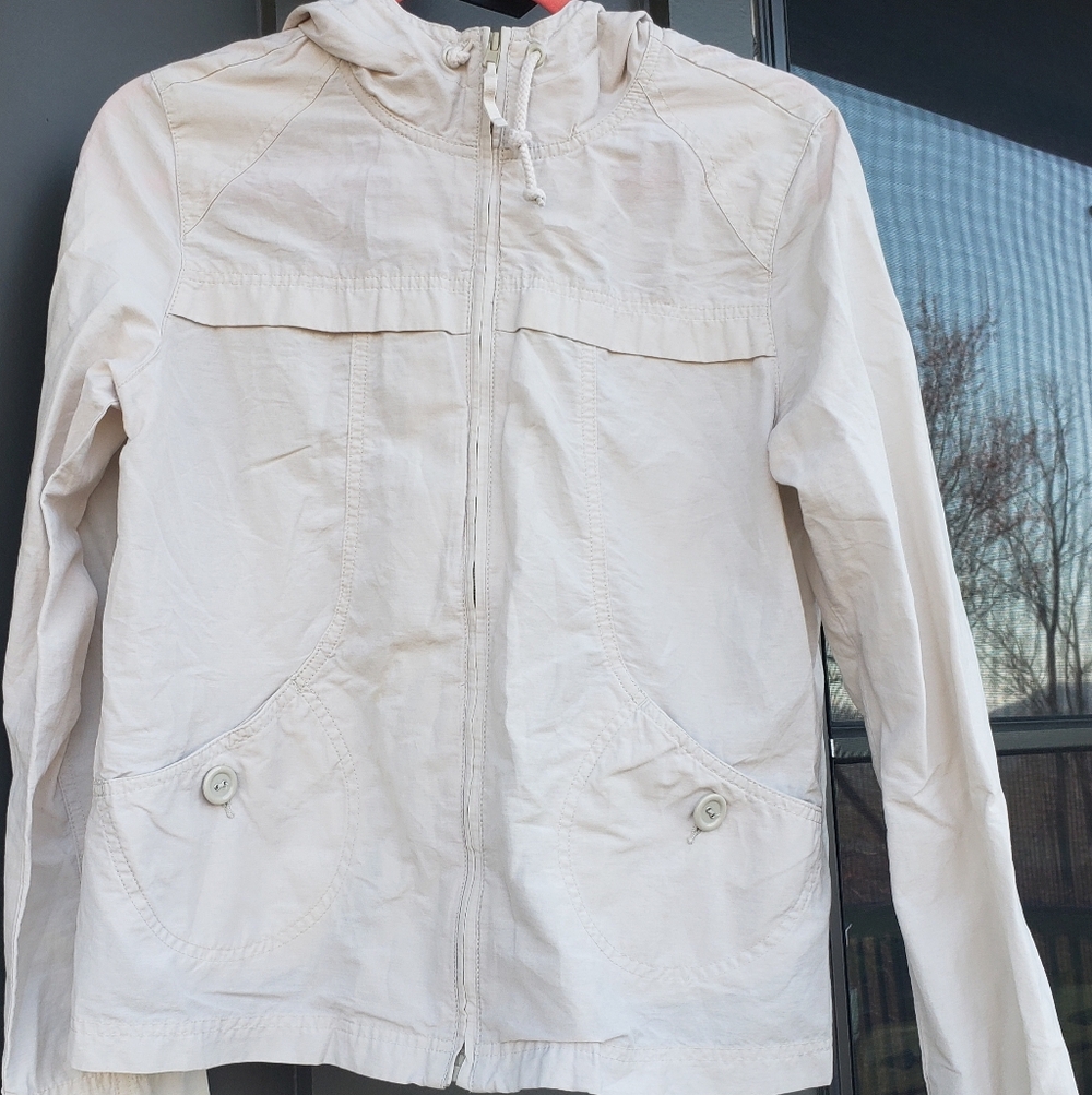 Light Beige Hooded Jacket - Women's Casual Zip-Up